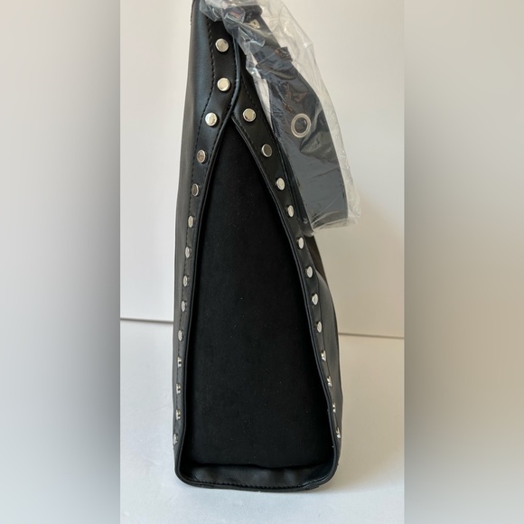TOPSHOP Silver Studded Black Faux Suede Faux Leather Large Bag NWT - Picture 4 of 7